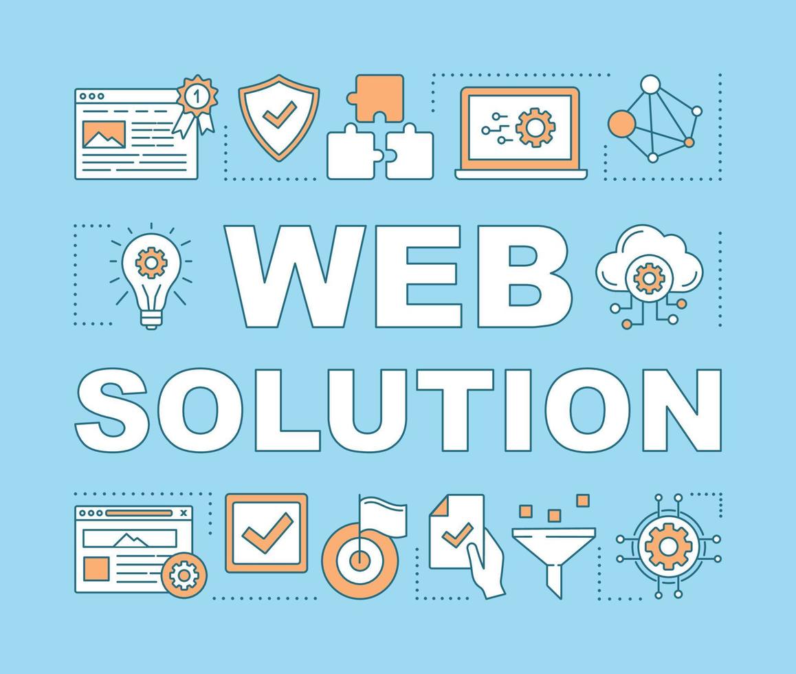 banner de conceptos de palabras de solución web. estrategia de marketing digital. investigacion seo consultoría web. presentación, sitio web. idea de tipografía de letras aisladas con iconos lineales. ilustración de contorno vectorial vector