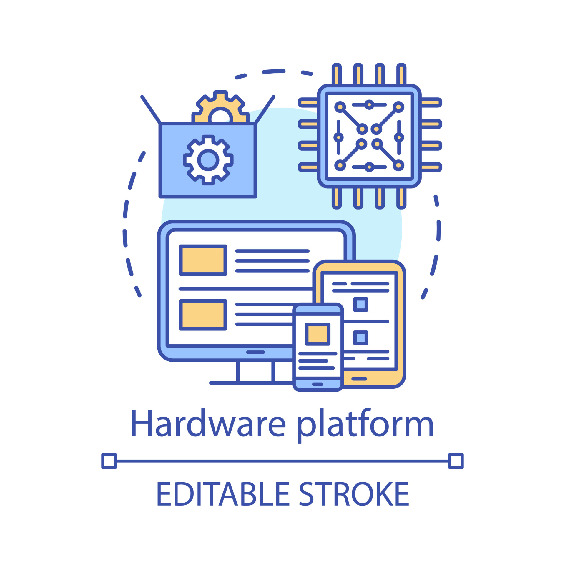 Computer components, hardware platform concept icon. Responsive