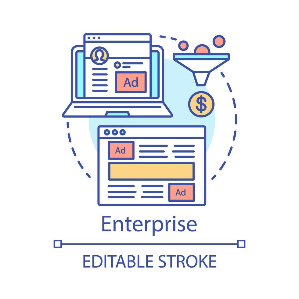 Enterprise concept icon. CRM subscription tariff idea thin line illustration. Client identity. Customer database. Customer relationship management. Vector isolated outline drawing. Editable stroke