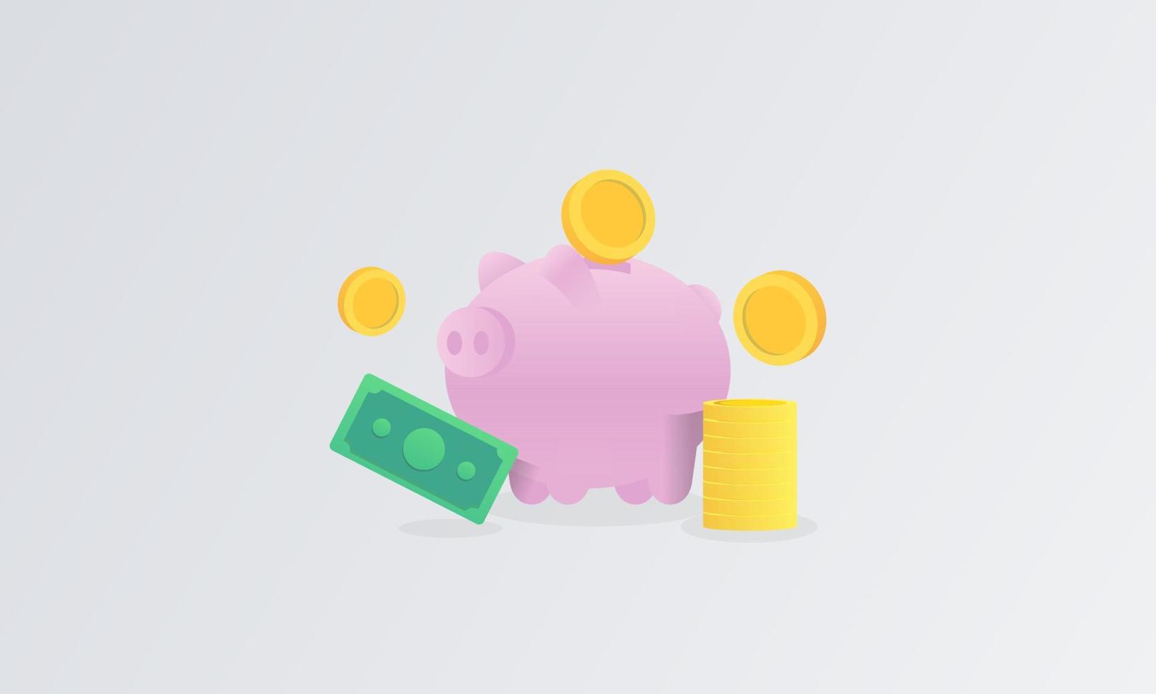 Money concept. money bag, coins stack and banknotes logo vector