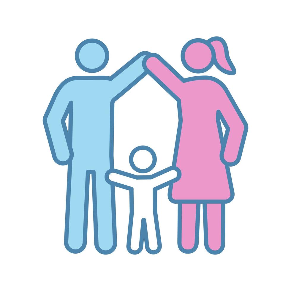 Child protection color icon. Family. Positive parenting. Childcare. Happy parenthood. Father, mother and toddler. Isolated vector illustration