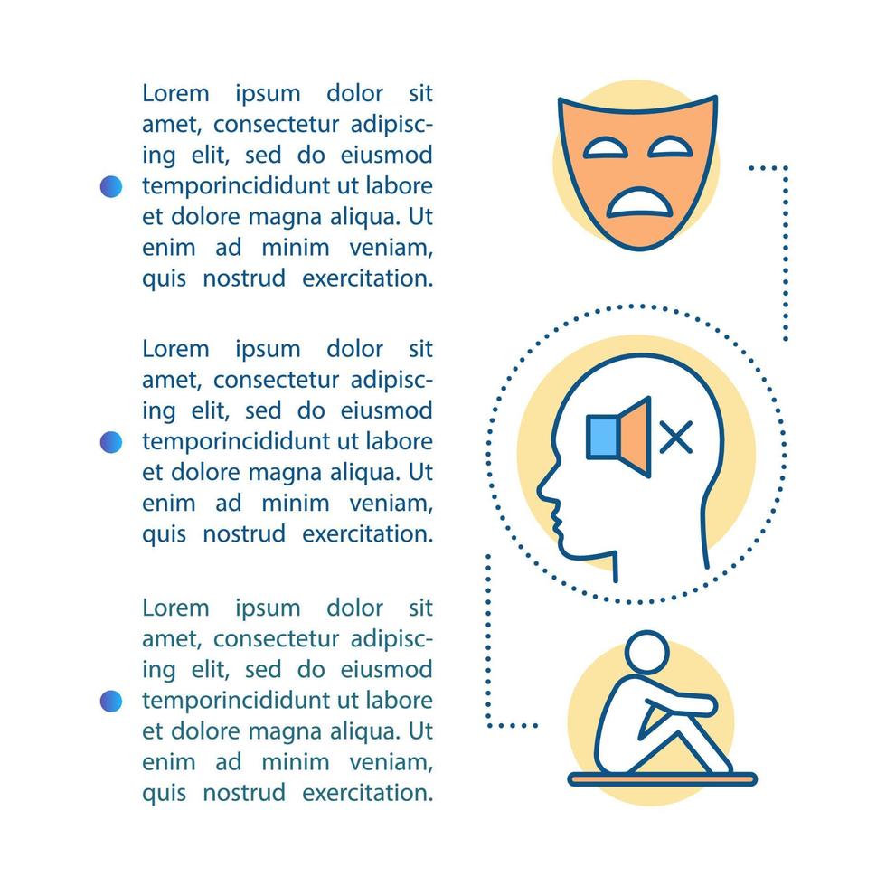 Hard feelings article page vector template. Despair, sadness, restraint, rumination, depression. Brochure design element with linear icons, text boxes. Print design. Concept illustrations, text space