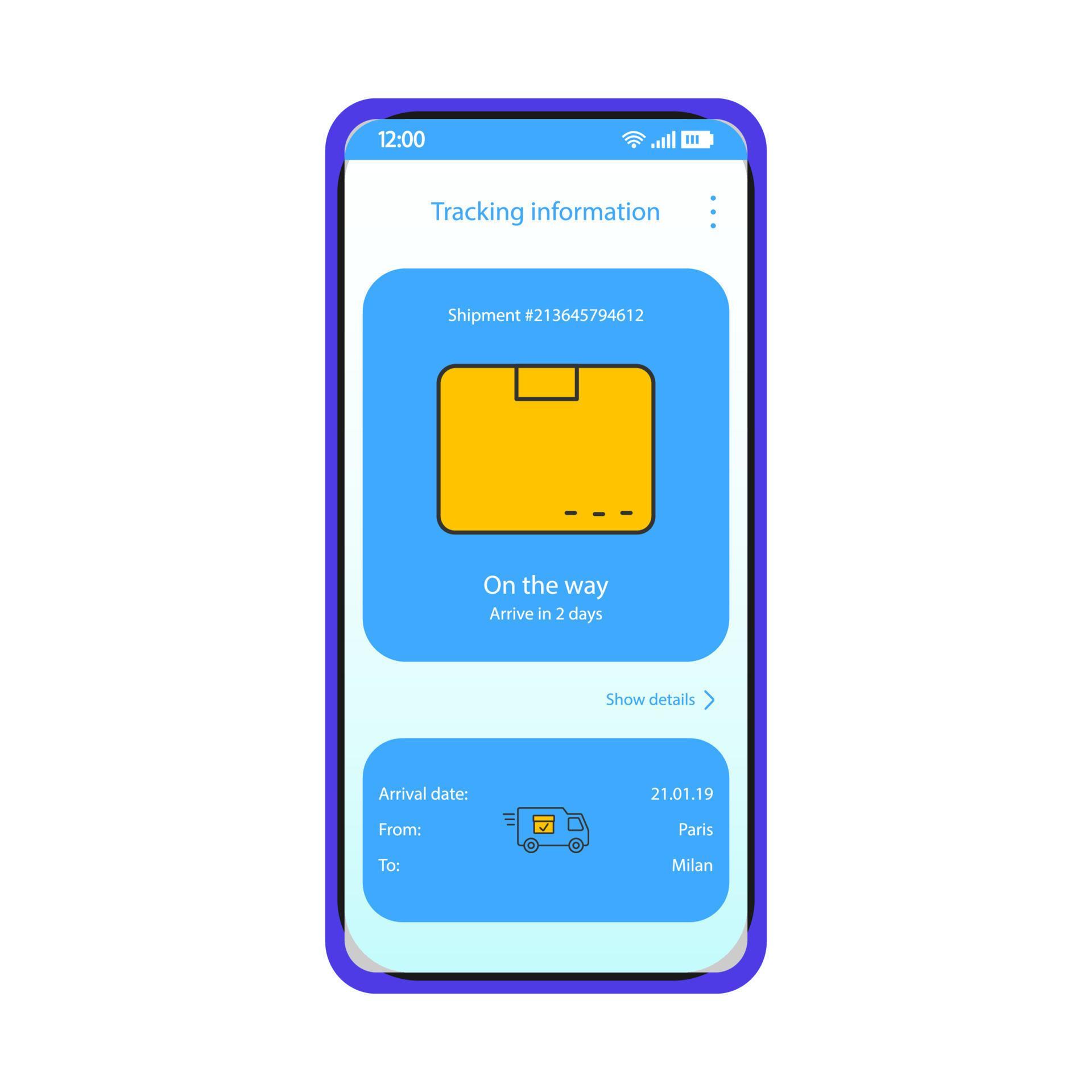 Parcel tracking app smartphone interface vector template. Mobile ...