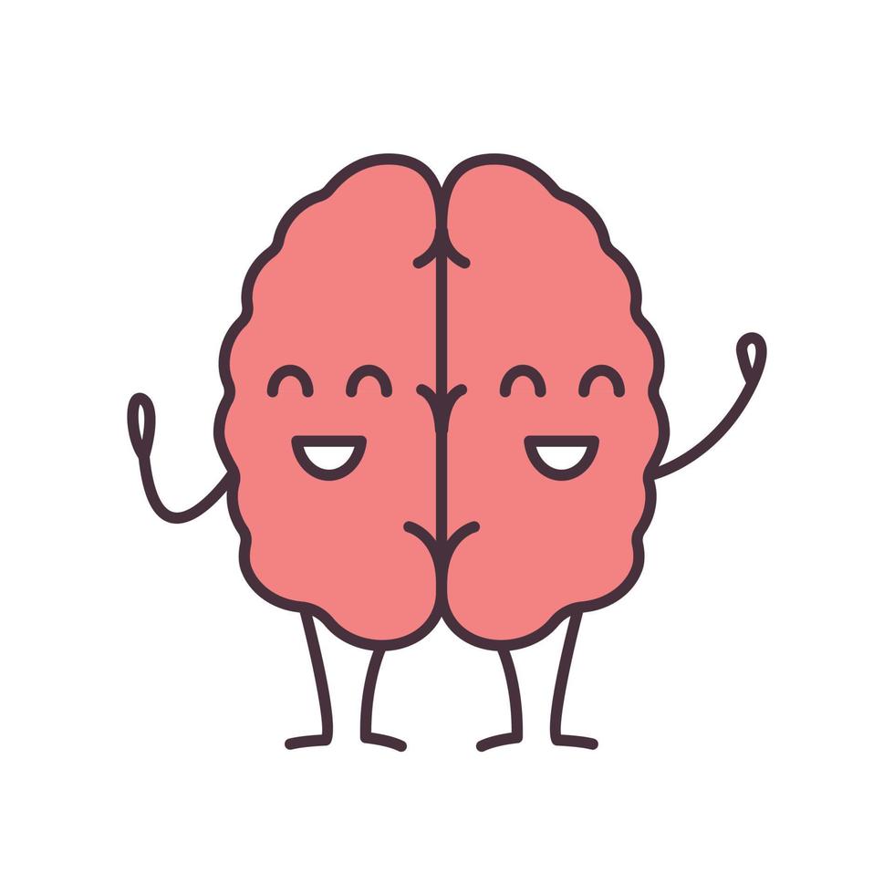 Happy human brain character color icon. Healthy nervous system. Isolated vector illustration