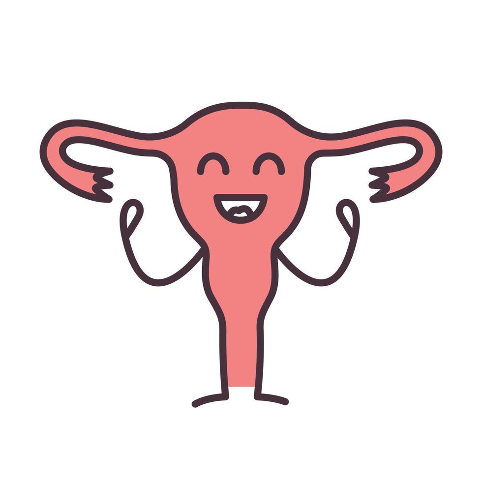 Smiling uterus character color icon. Womens health. Fertility. Healthy female reproductive system. Isolated vector illustration