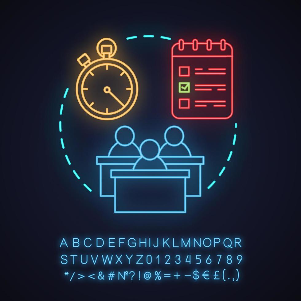 Educational testing neon light concept icon. Exam idea. School and university test. Glowing sign with alphabet, numbers and symbols. Vector isolated illustration