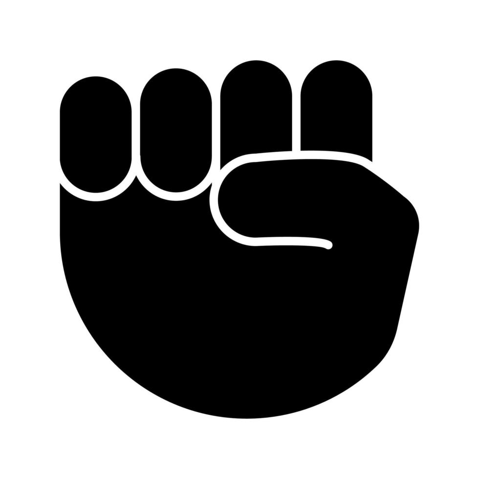 Raised fist emoji glyph icon. Silhouette symbol. Protest, support hand gesture. Fist pointing up. Negative space. Vector isolated illustration