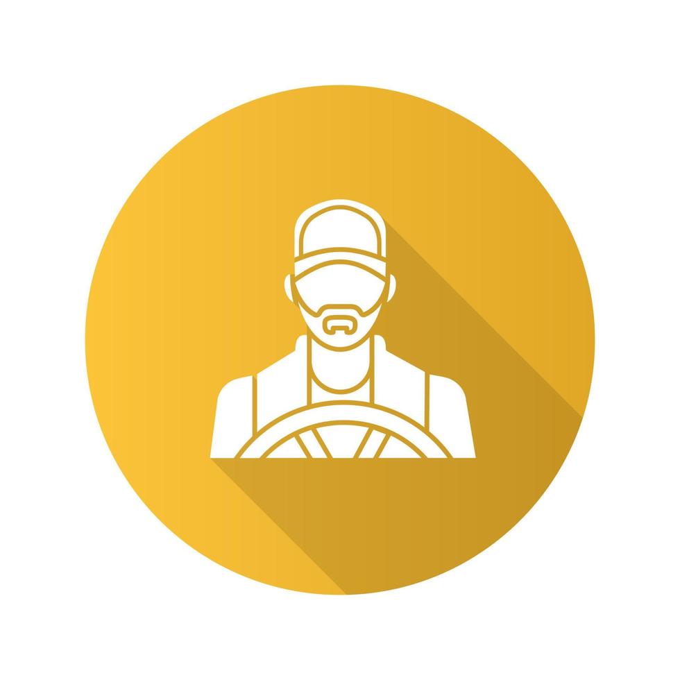Driver flat design long shadow glyph icon. Transportation service. Vector silhouette illustration
