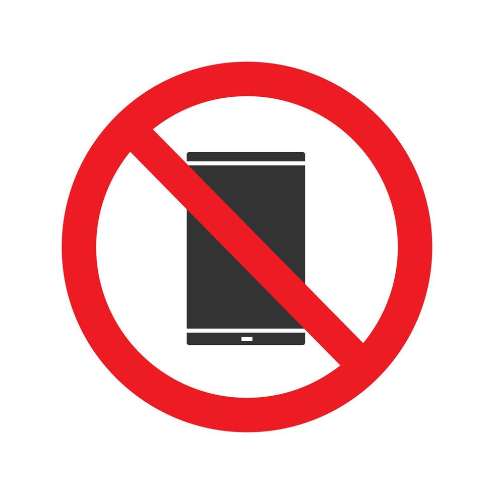 signo prohibido con icono de glifo de computadora de tableta. no hay prohibición de gadgets. detener el símbolo de la silueta. espacio negativo. ilustración vectorial aislada vector