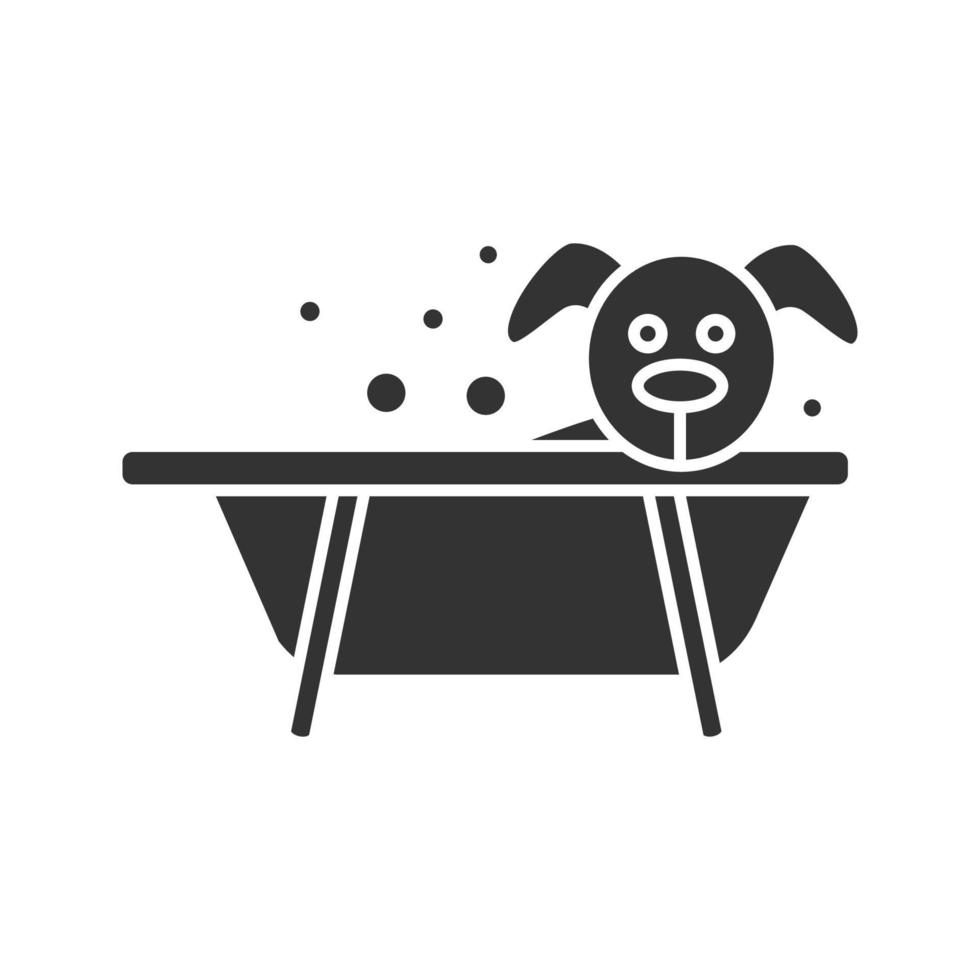 Bathing dog glyph icon. Grooming service. Pets hygiene. Silhouette symbol. Negative space. Vector isolated illustration