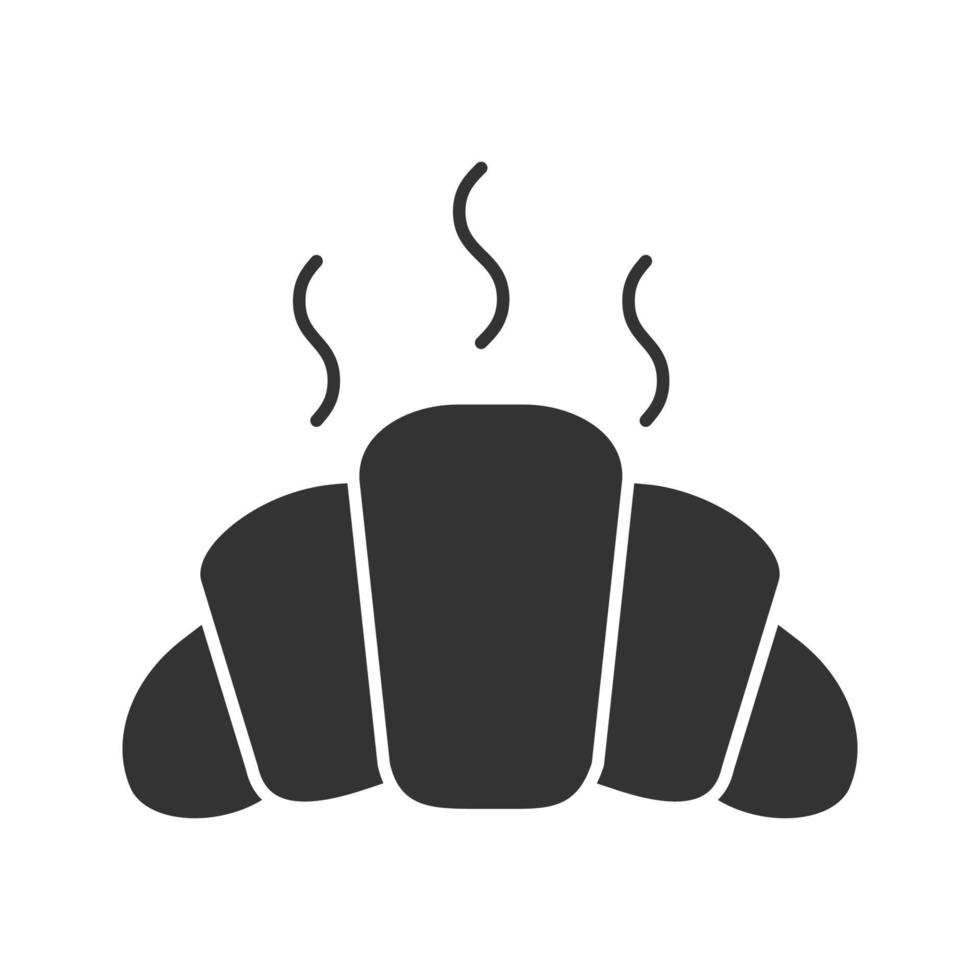 Fresh croissant glyph icon. Crescent roll. Silhouette symbol. Negative