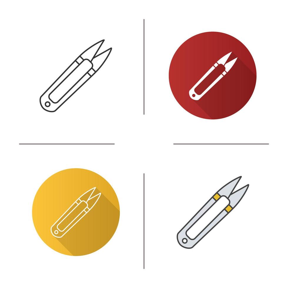 Sewing clippers icon. Flat design, linear and color styles. Thread cutter. Isolated vector illustrations