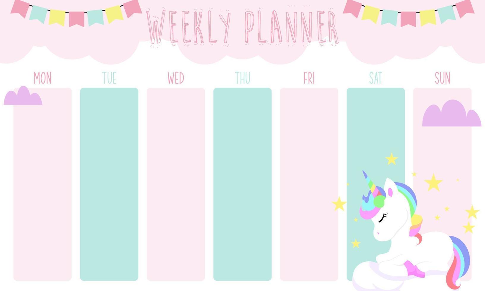 Cute weekly planner background.Vector illustration for kid and baby vector