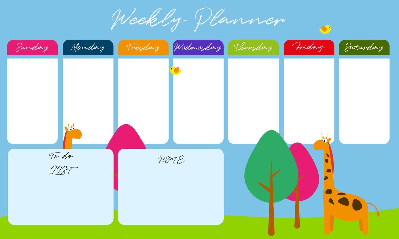 Cute weekly planner background.Vector illustration for kid and baby vector