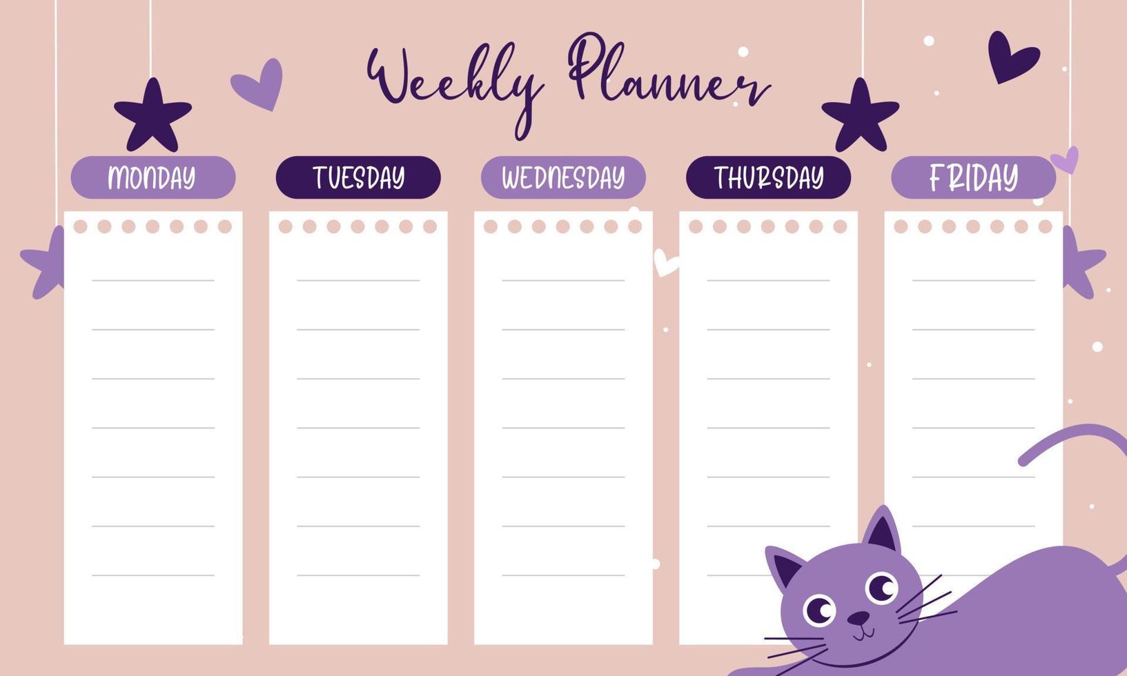 Cute weekly planner background.Vector illustration for kid and baby vector