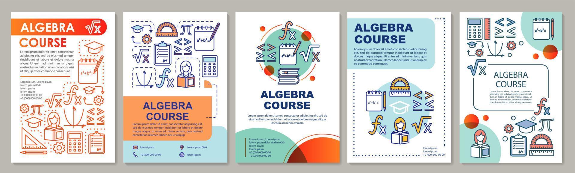 Algebra course, math lessons brochure template layout. Flyer, booklet, leaflet print design with linear illustrations. Vector page layouts for magazines, annual reports, advertising posters..