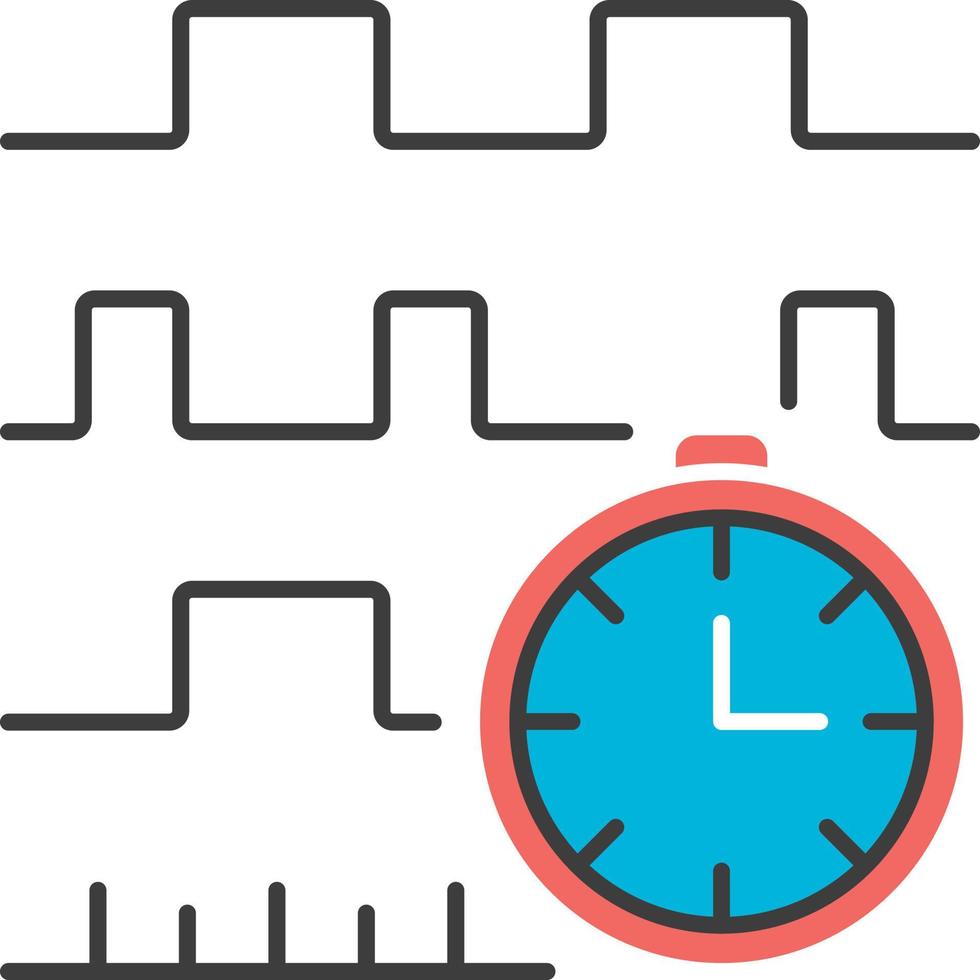 Timing diagram color icon. Signals set in time domain. Process chart. Timing relationships description. Digital electronics. Digital communications. Isolated vector illustration