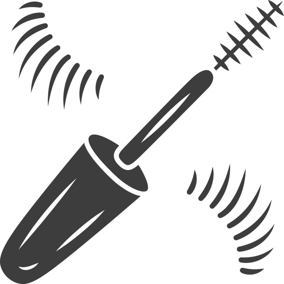 Mascara brush and false eyelashes glyph icon. Glamorous eye makeover silhouette symbol. Negative space. Cosmetology product vector isolated illustration. Female fashion accessory. Makeup artist tool
