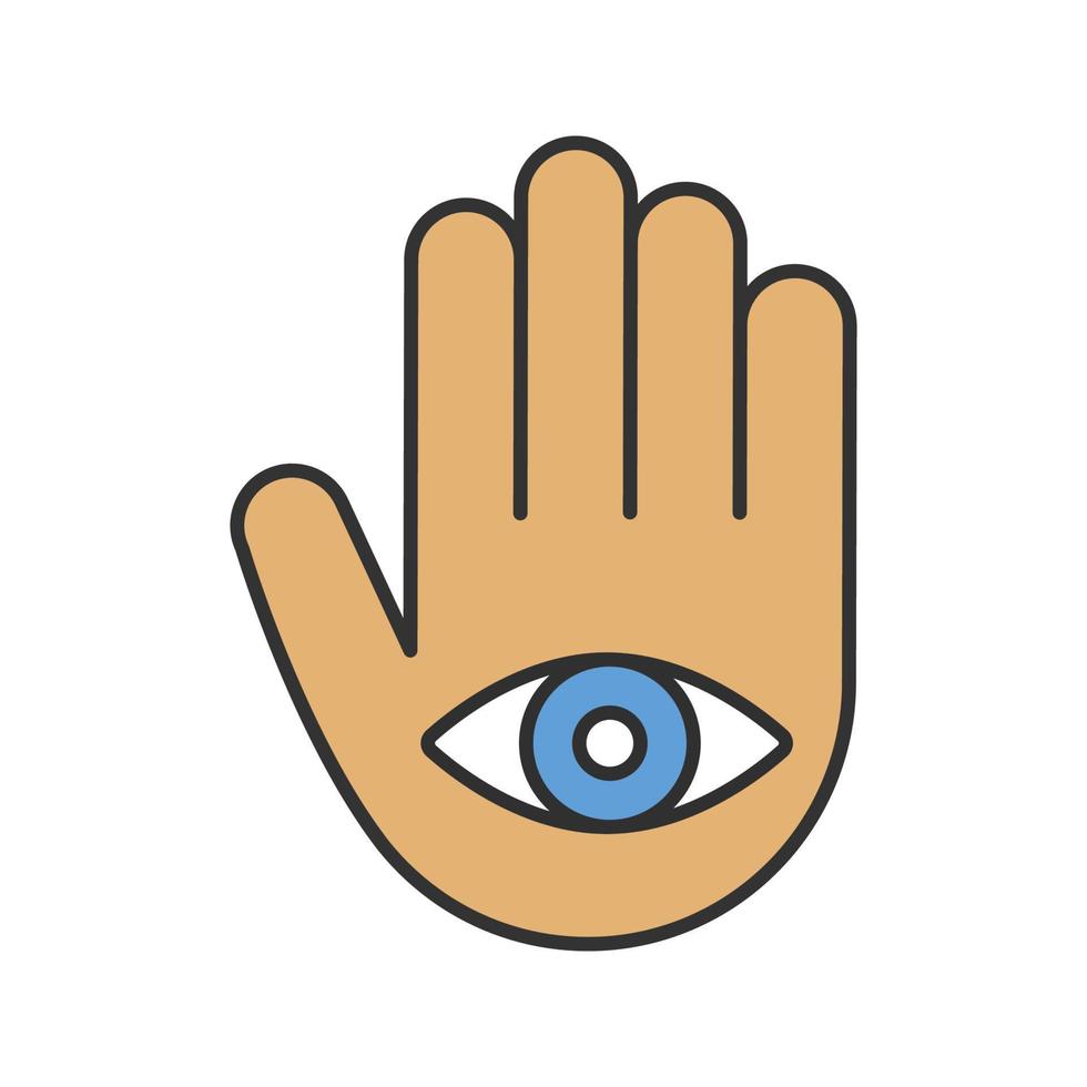 Eye in hand color icon. Hand of Fatima. Isolated vector illustration
