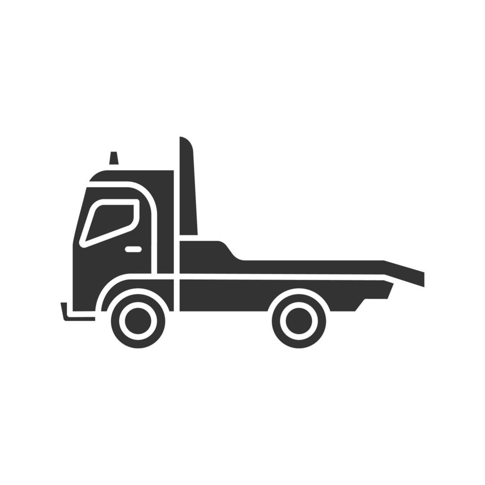 Tow truck glyph icon. Car wrecker. Evacuator. Silhouette symbol. Negative space. Vector isolated illustration