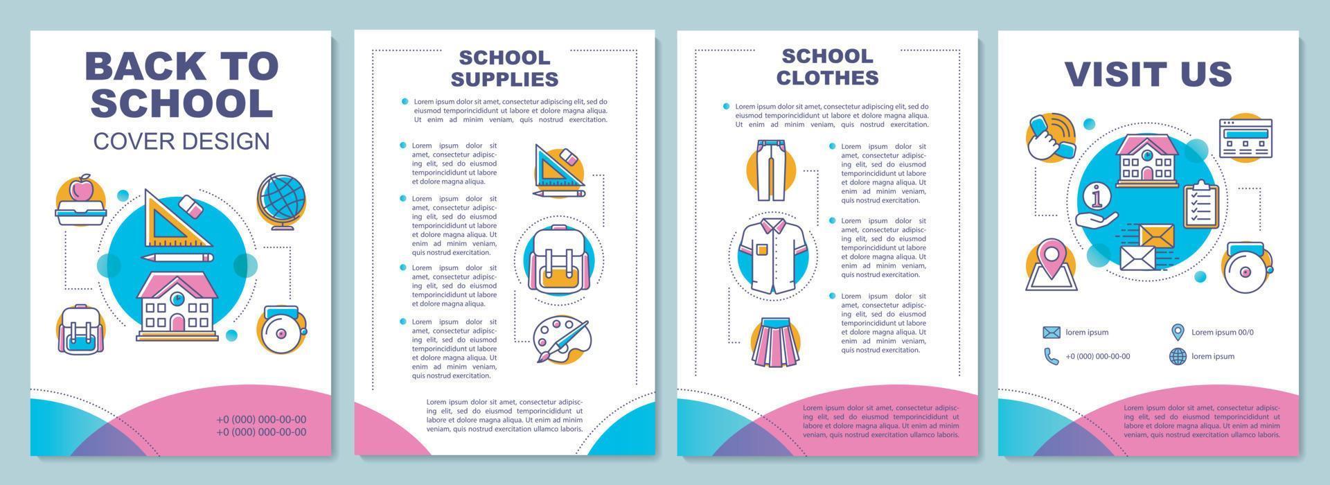 Education system brochure template layout. Back to school. Flyer, booklet, leaflet print design with linear illustrations. Vector page layouts for magazines, annual reports, advertising posters