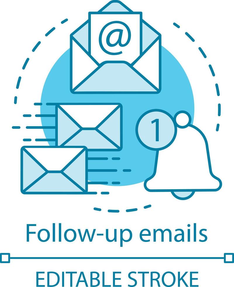 Follow-up emails blue concept icon. Attracting clients idea thin line illustration. Email marketing. Mass mailing. Product ads. Post-purchase emails. Vector isolated outline drawing. Editable stroke