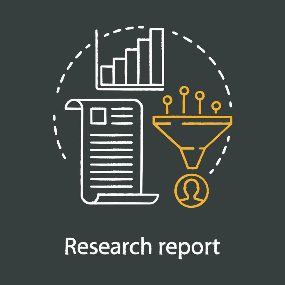 icono de concepto de tiza de informe de investigación. idea de embudo de conversión de ventas. métricas de marketing, estadísticas. análisis de datos resultado de la búsqueda de información. ilustración de pizarra aislada vectorial vector