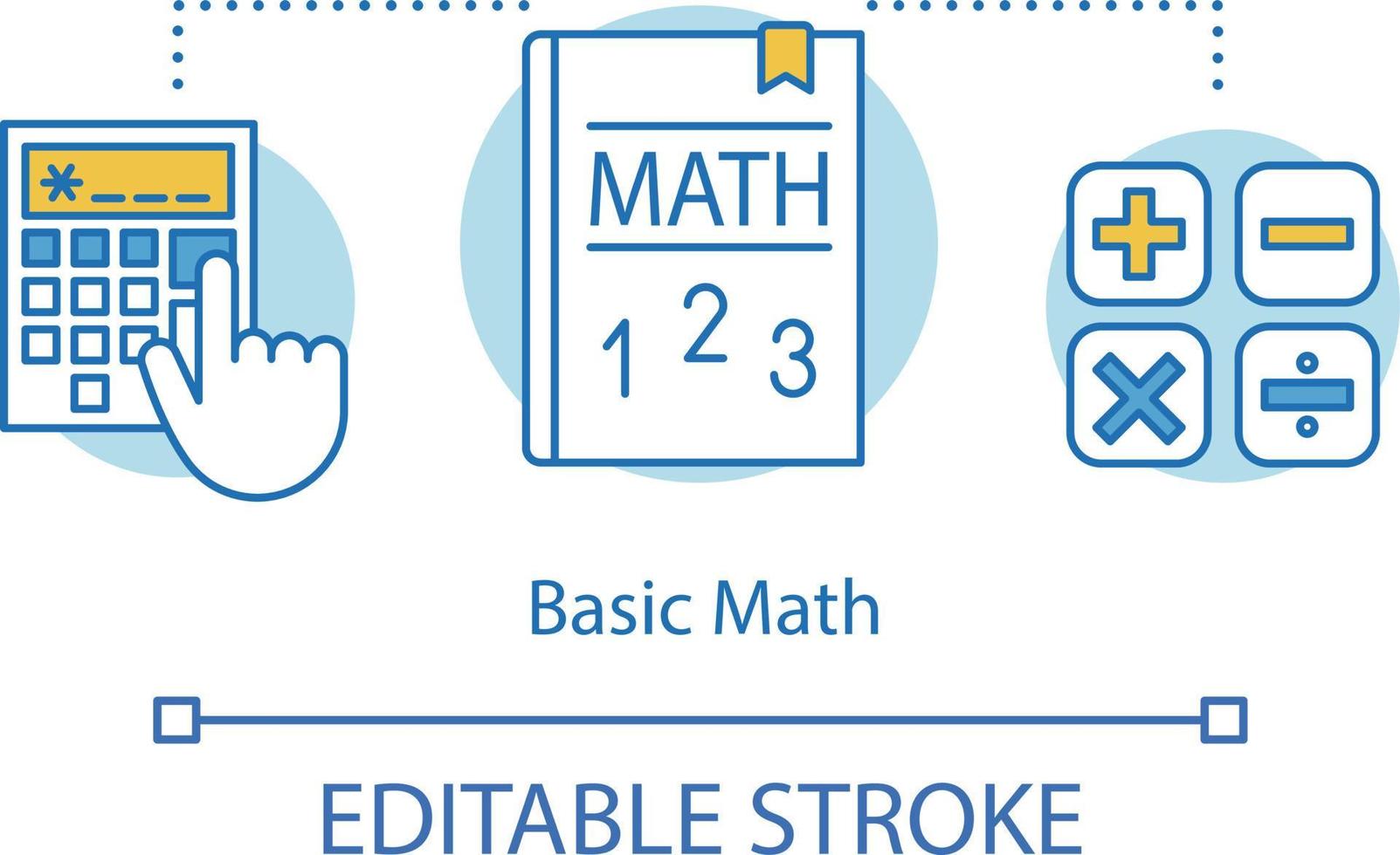 Basic maths concept icon. Solving math equation, using calculator idea thin line illustration. Studies, arithmetic lessons, courses Vector isolated outline drawing. Editable stroke