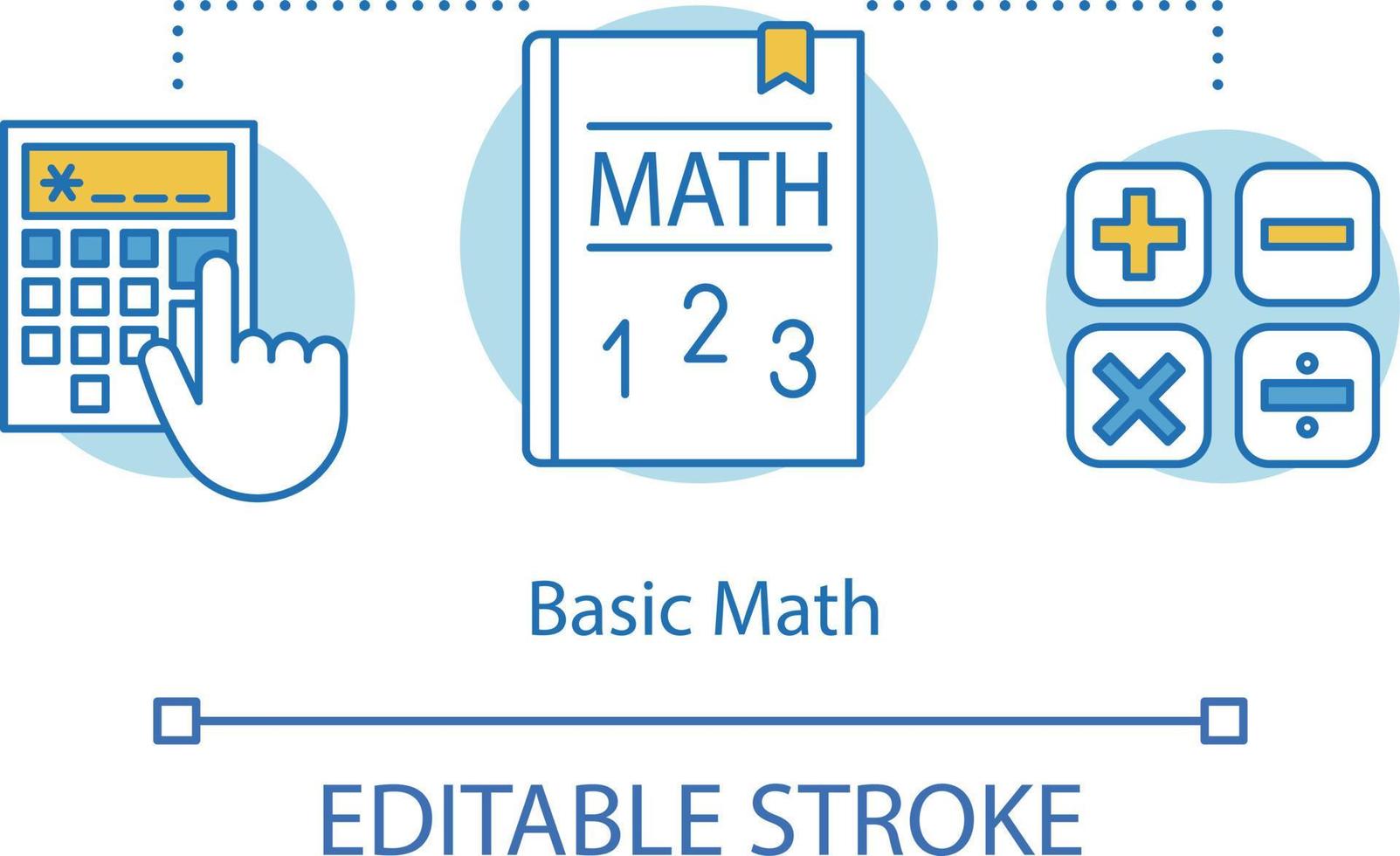 Basic maths concept icon. Solving math equation, using calculator idea thin line illustration. Studies, arithmetic lessons, courses Vector isolated outline drawing. Editable stroke