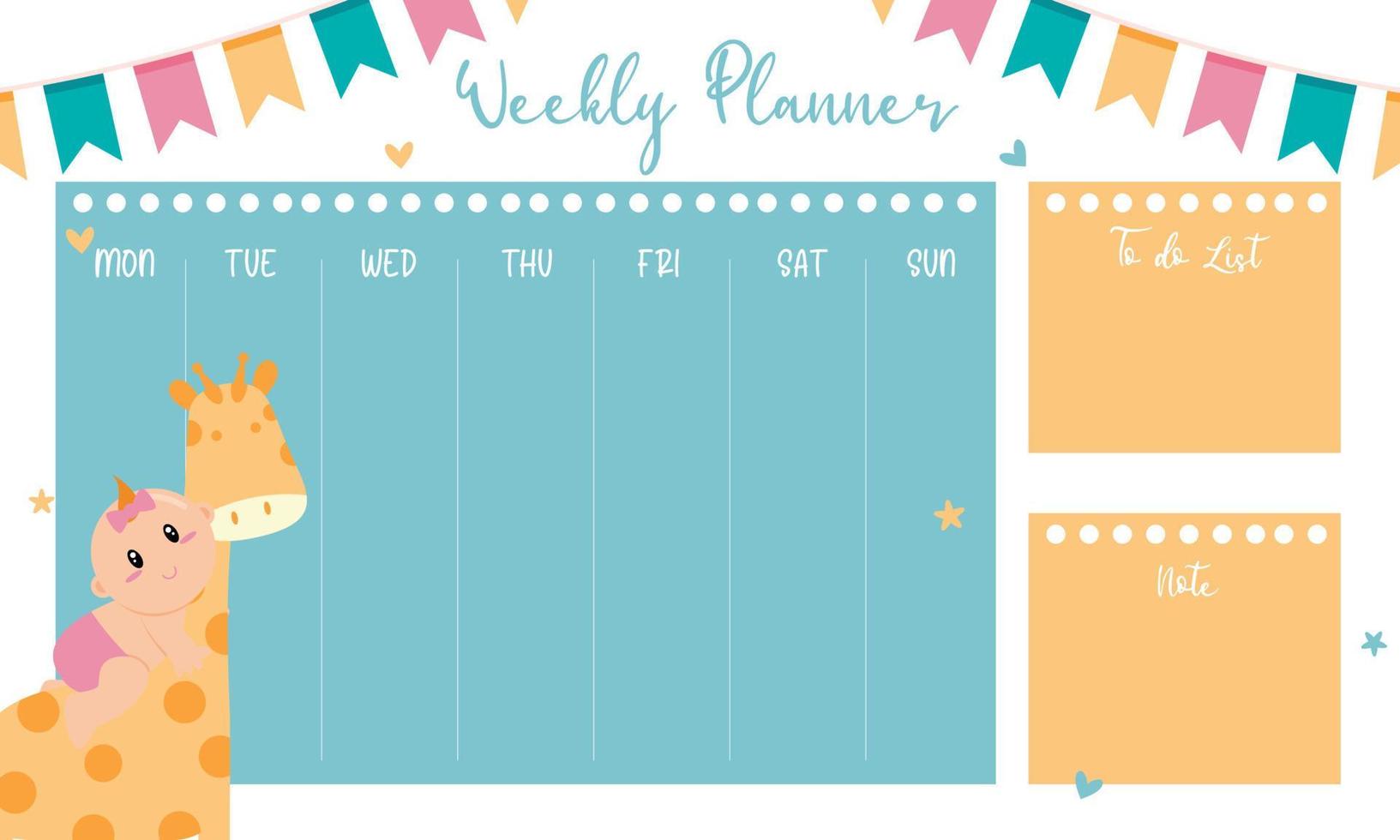 Cute weekly planner background.Vector illustration for kid and baby