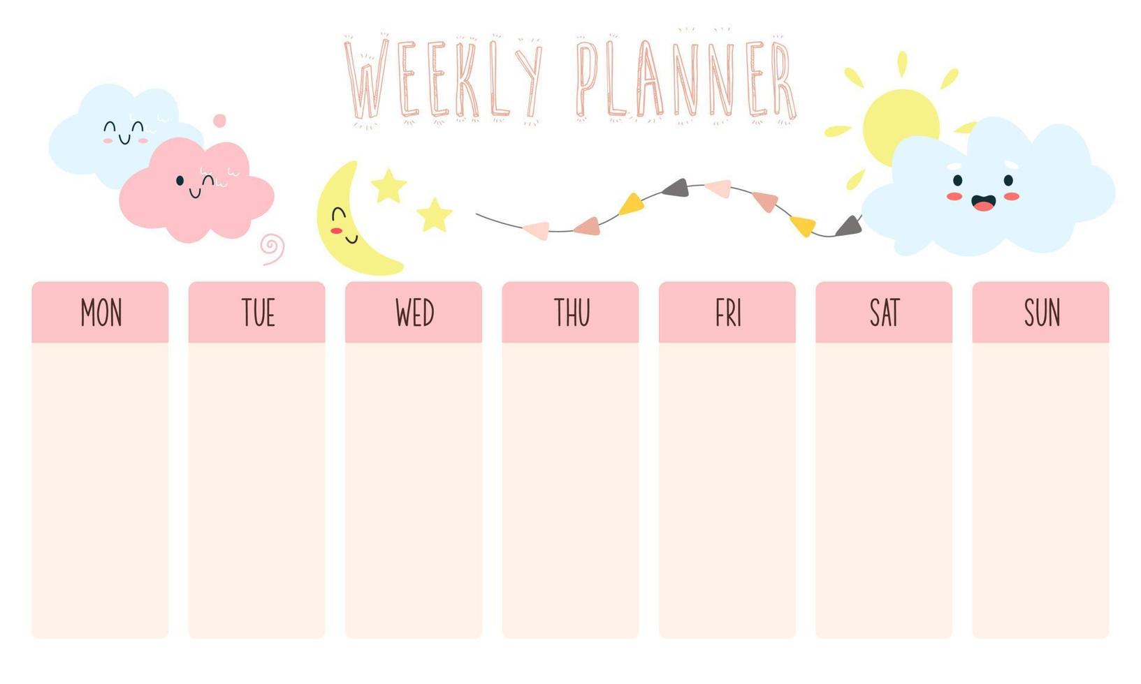 Cute weekly planner background.Vector illustration for kid and baby vector