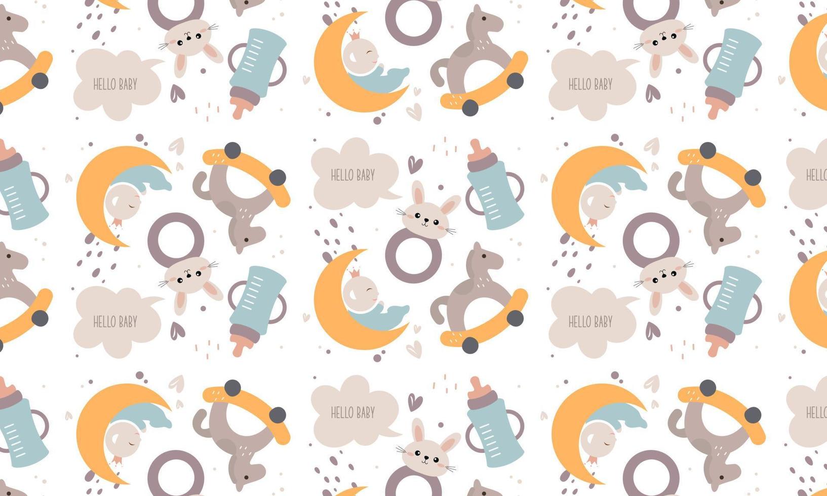 Baby shower pattern for baby room decoration with cute pictures vector