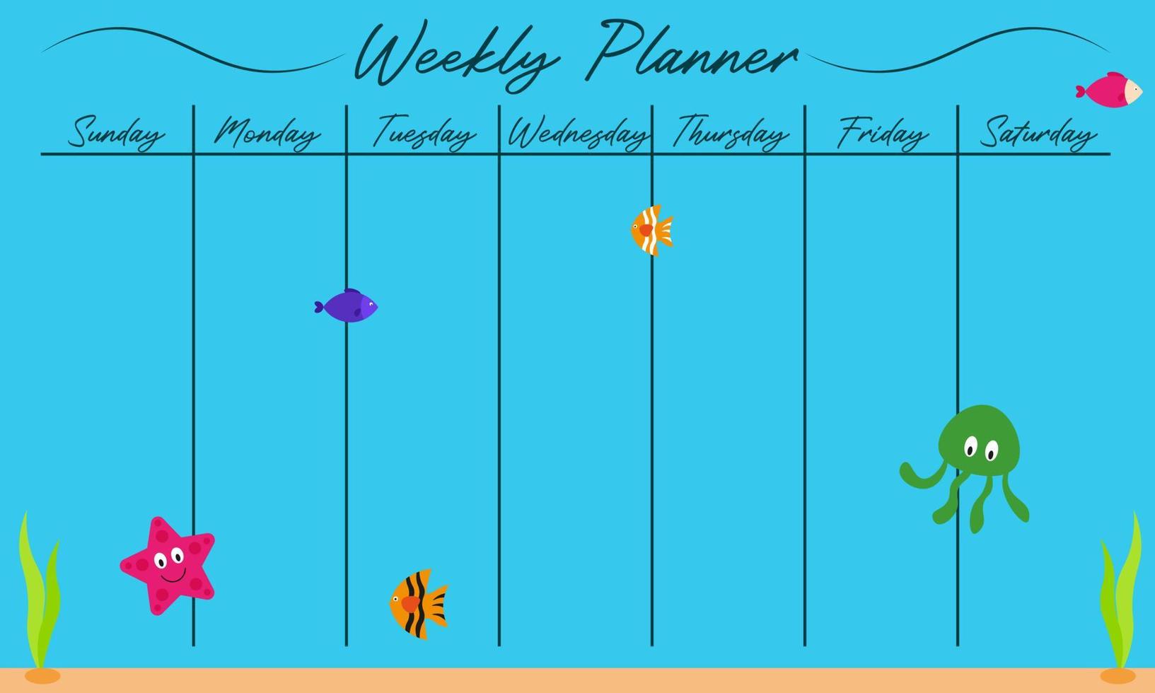 lindo planificador semanal background.vector ilustración para niños y bebés vector