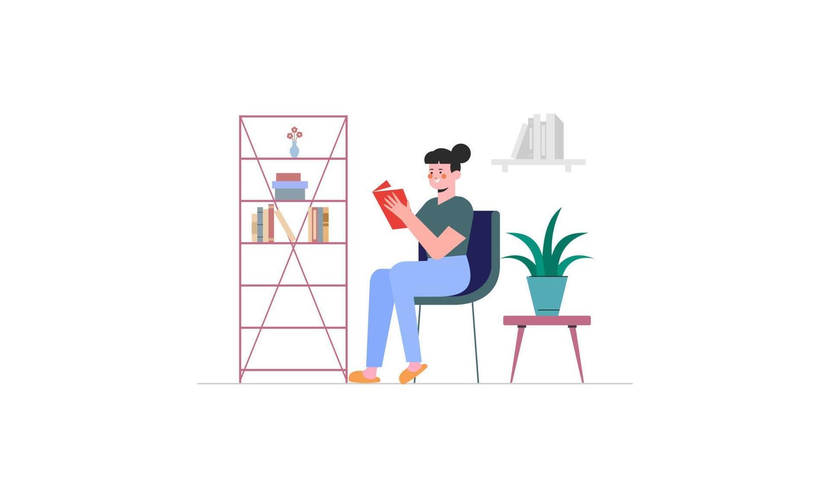 Woman reading book concept illustration vector