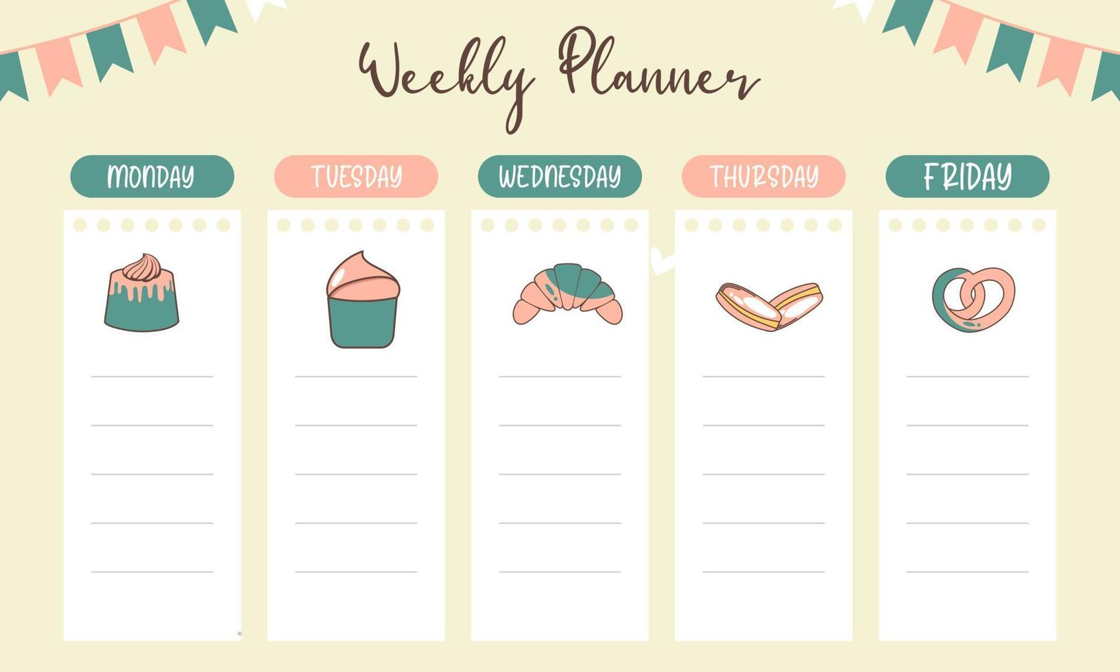 Cute weekly planner background.Vector illustration for kid and baby vector