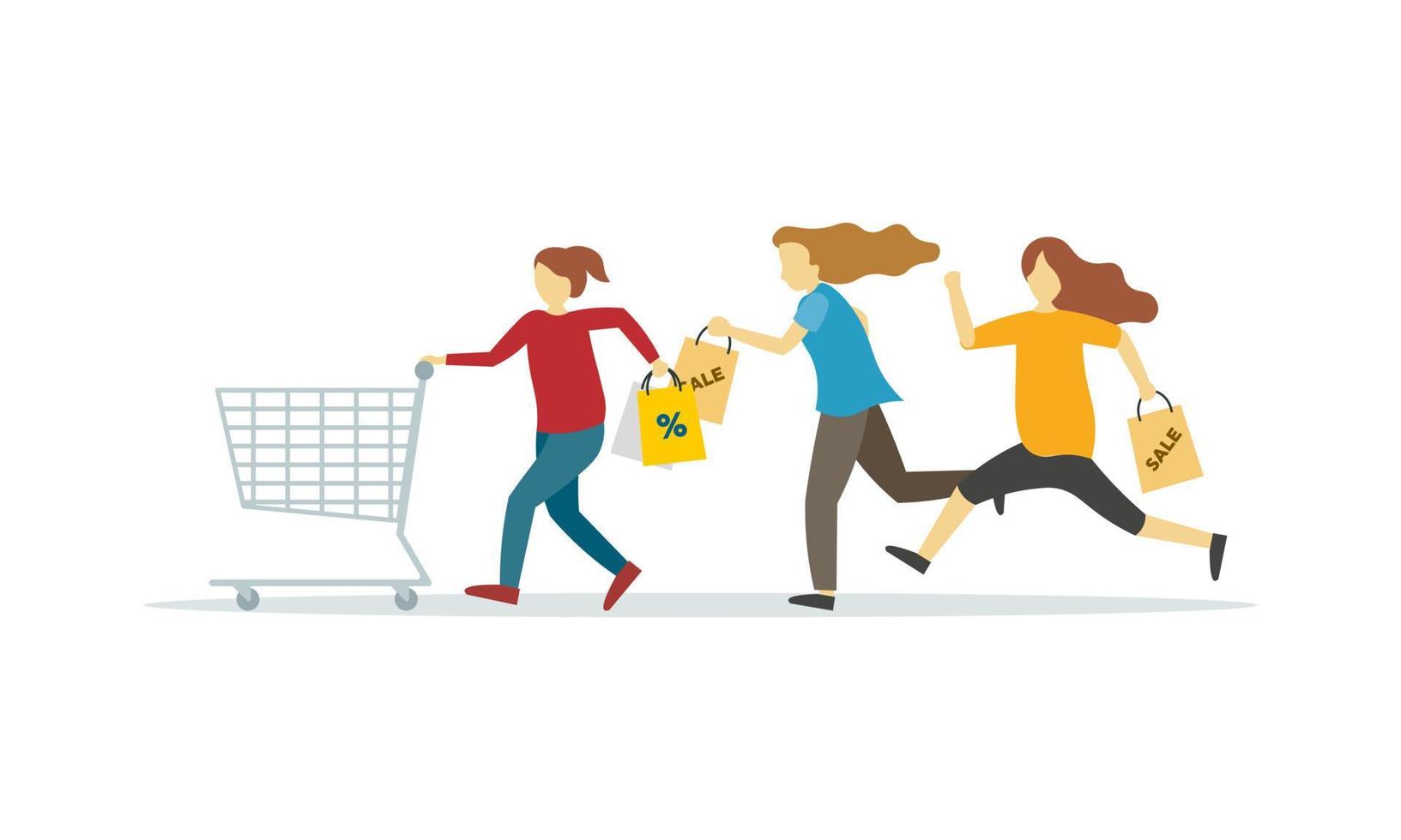 Young girls running for sale big discounts illustration vector