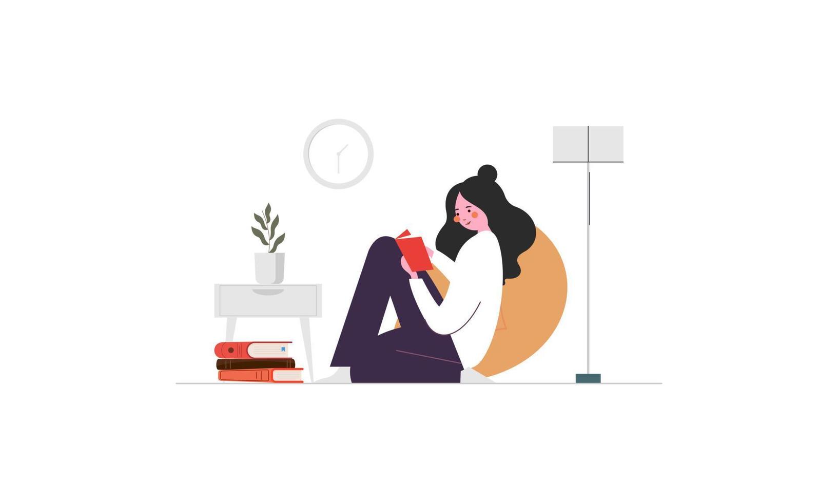 Woman reading book concept illustration vector