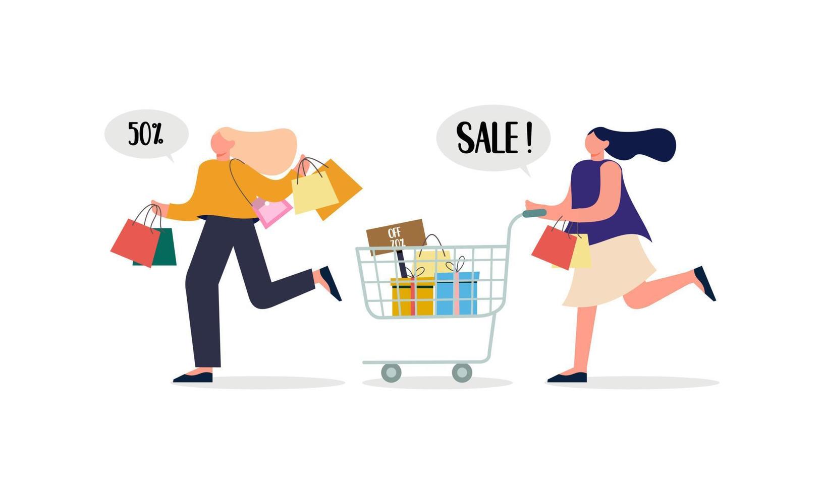 Young girls running for sale big discounts illustration vector