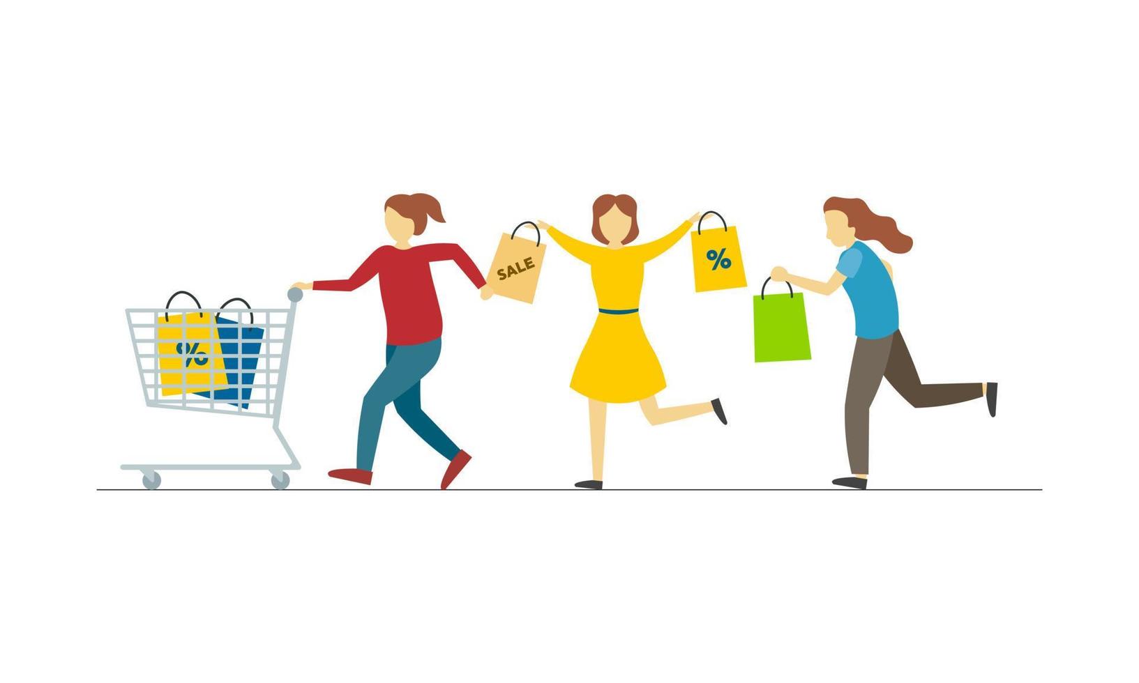 Young girls running for sale big discounts illustration vector
