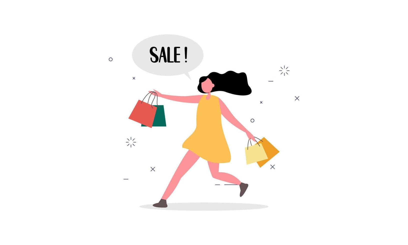 Young girls running for sale big discounts illustration vector