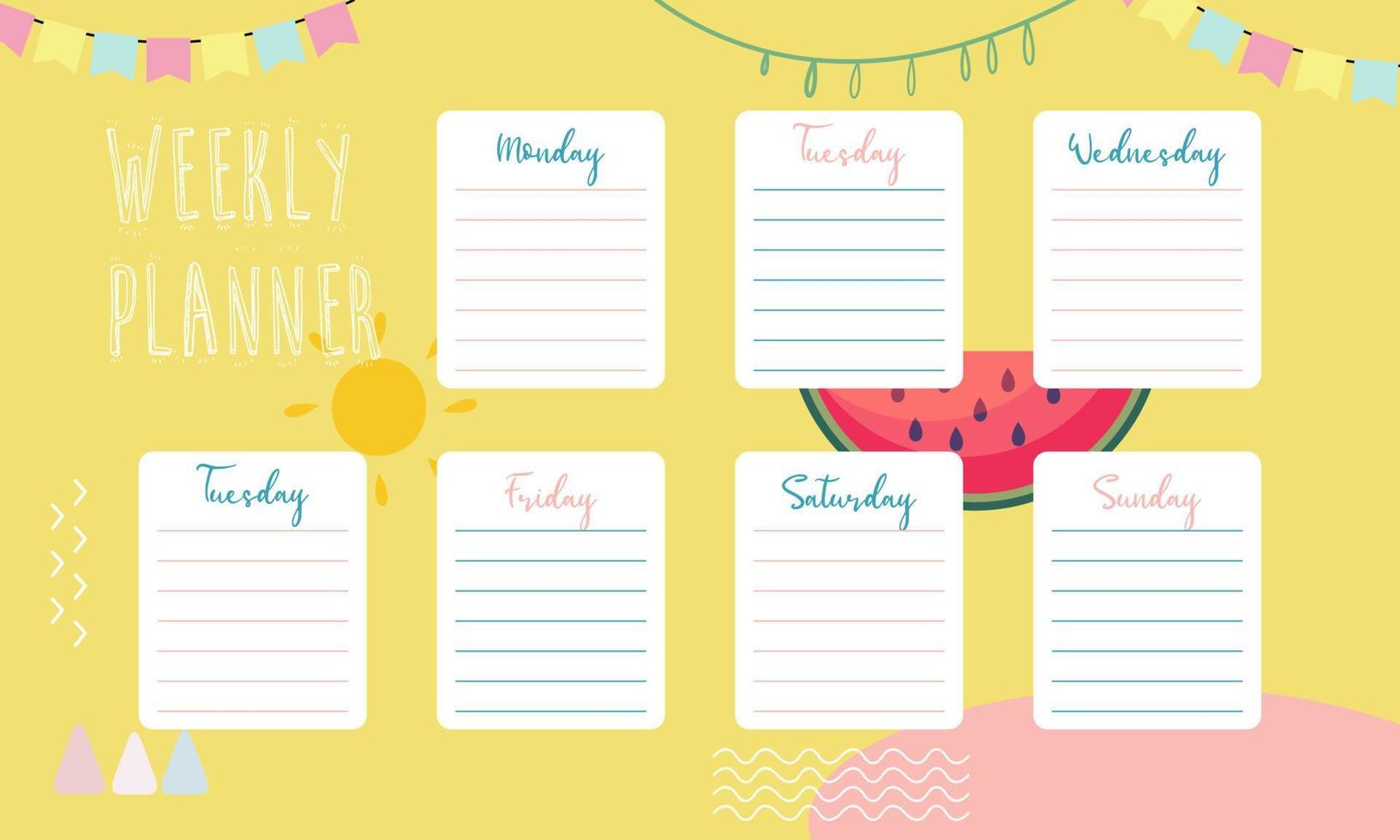 Cute weekly planner background.Vector illustration for kid and baby vector