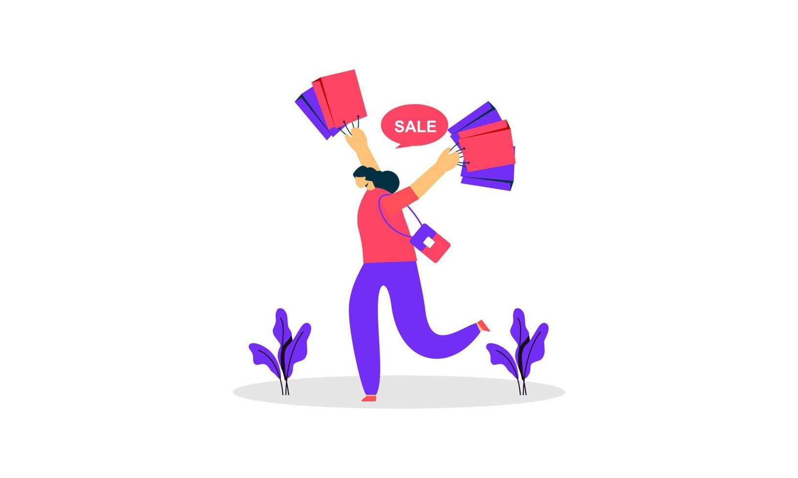 Young girls running for sale big discounts illustration vector
