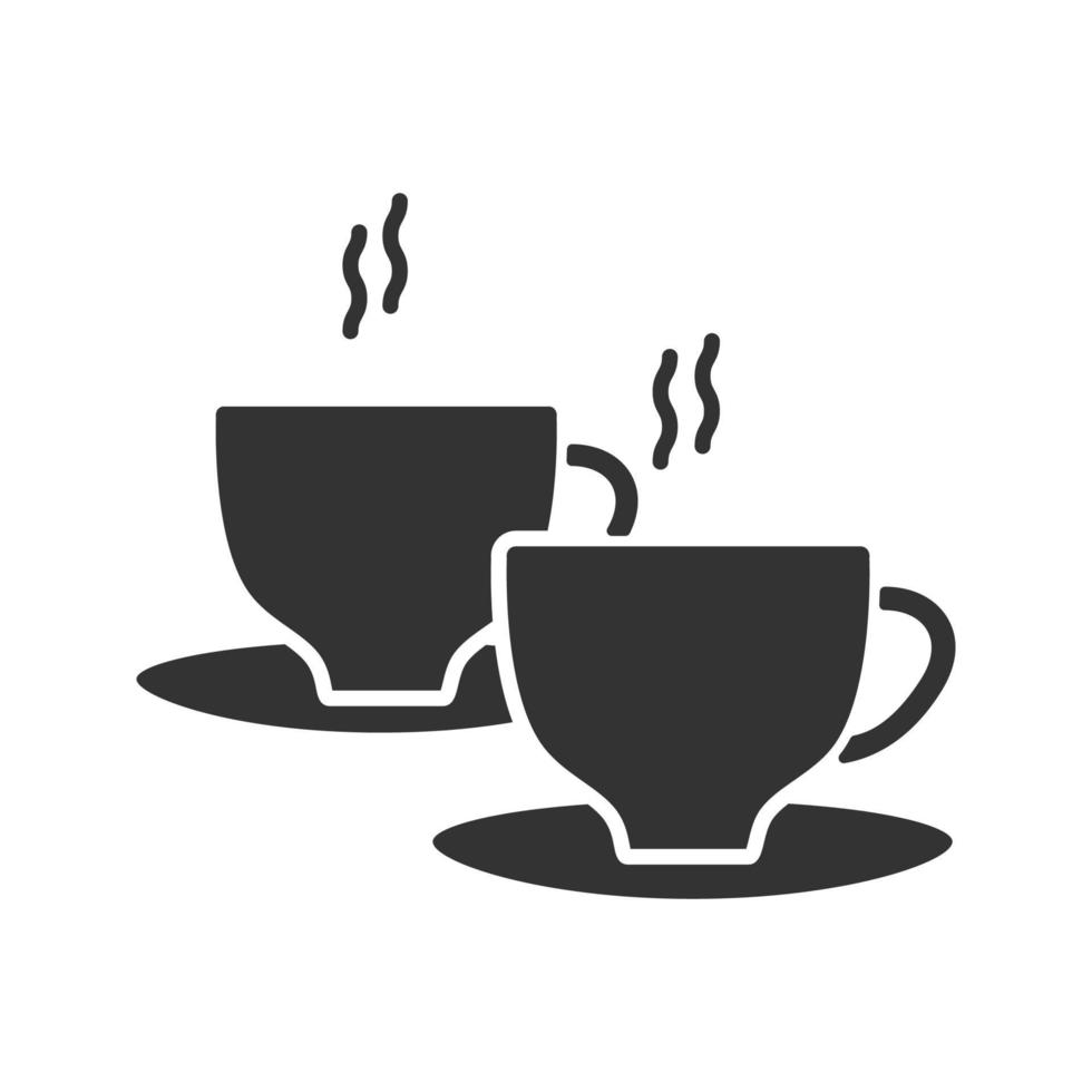 Cups with hot drink glyph icon. Silhouette symbol. Coffee, tea, cocoa. Negative space. Vector isolated illustration