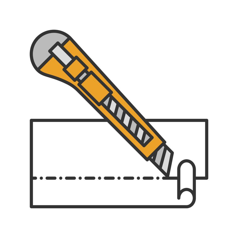 Stationery knife cutting paper color icon. Cutter. Isolated vector illustration