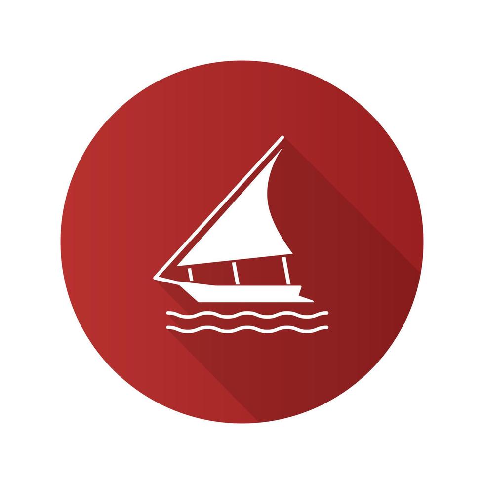 Sailing boat flat design long shadow glyph icon. Felucca. Yacht. Vector silhouette illustration