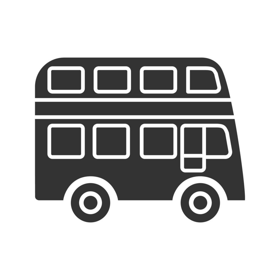 Double decker bus glyph icon. Silhouette symbol. Bus with two storeys. Negative space. Vector isolated illustration