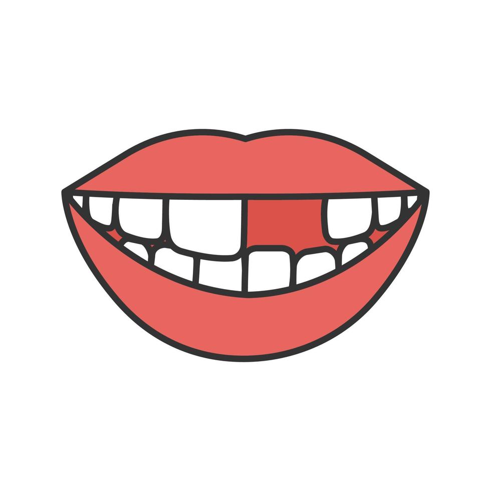 Smile with missing tooth color icon. Isolated vector illustration