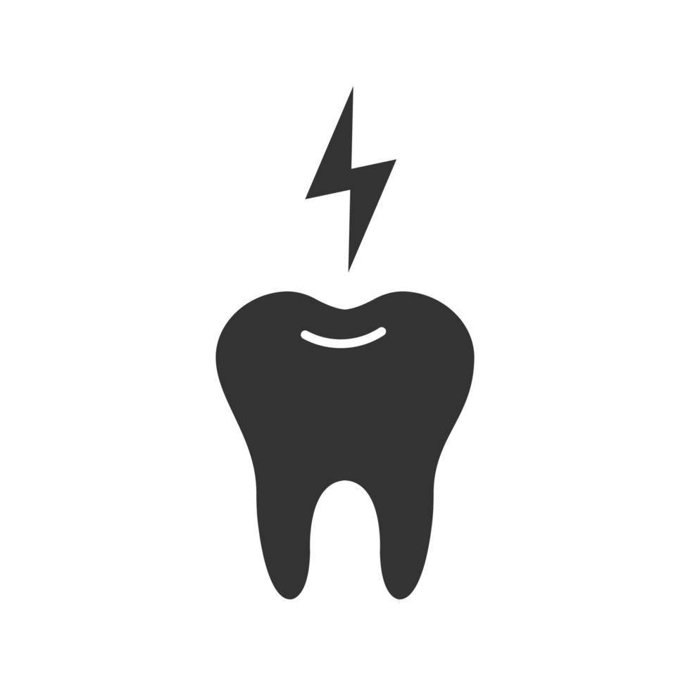 Toothache glyph icon. Tooth with lightning. Silhouette symbol. Negative space. Vector isolated illustration