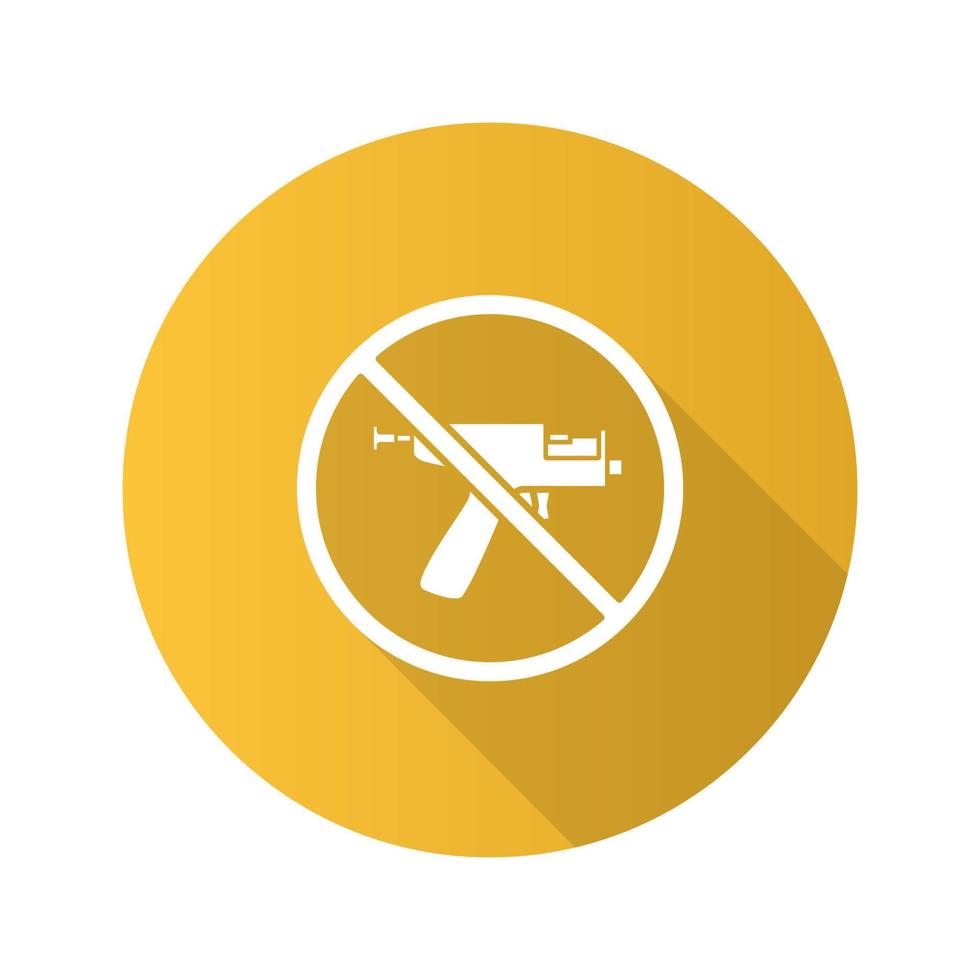 Forbidden sign with piercing gun flat design long shadow glyph icon. No ear piercing instruments prohibition. Vector silhouette illustration