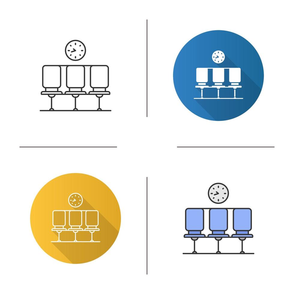 Waiting hall icon. Airport, bus or railway station. Flat design, linear and color styles. Isolated vector illustrations